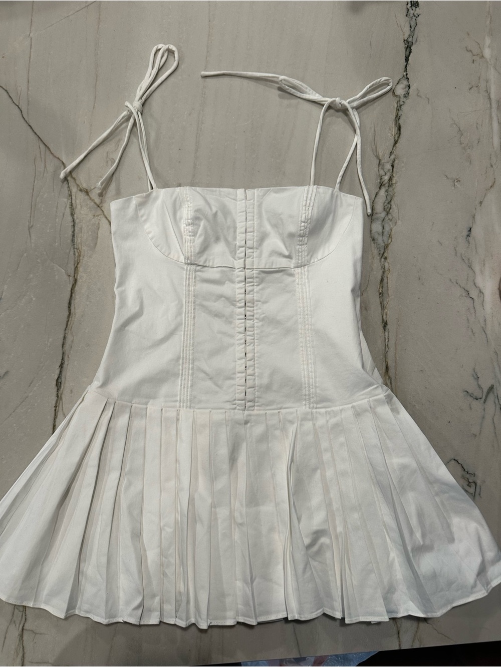 Edikted White Tie-Shoulder Pleated Mini Dress